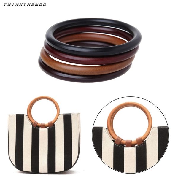 

thinkthendo fashion new round wooden handle for handmade handbag diy tote purse frame making bag hanger 4 colors, Black