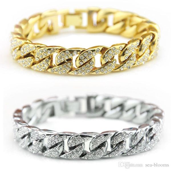 

Men's Luxury Iced Out Bling Fashion Bracelets High Quality Charms Bangles Gold Plated Cuban Link Chain Miami Hip Hop Bracelet Jewelry G801F