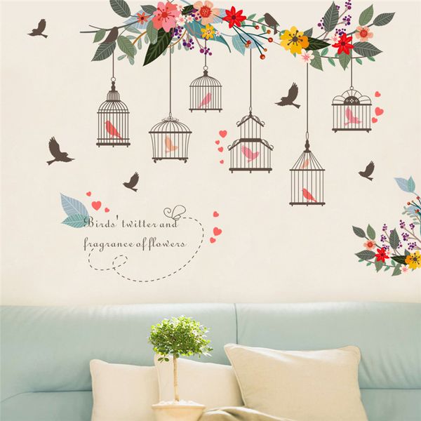 Diy Creative Wall Stickers Flower Birds Birdcage For Bedroom Living Room Tv Wall Decoration Murals Removable Home Decor Home Decoration Wall Stickers