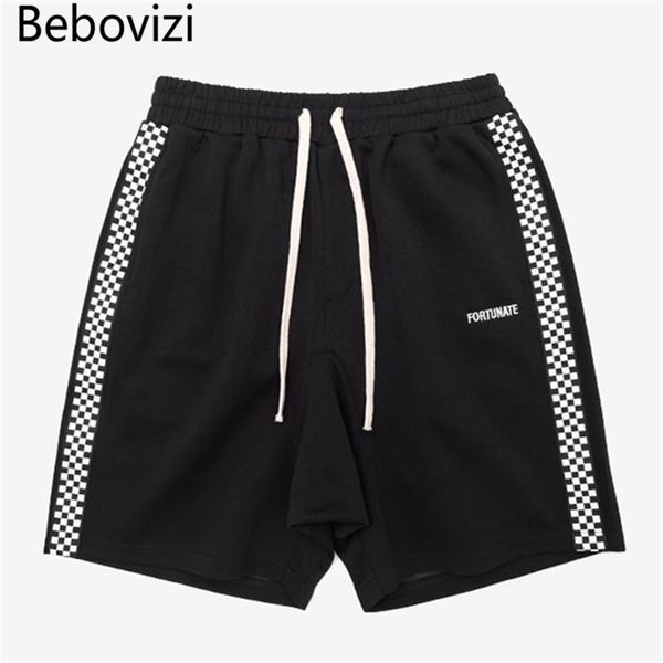 

bebovizi brand fashion hip hop streetwear shorts women men sweatpants side stripes checkerboard skateboard joggers shorts, White;black