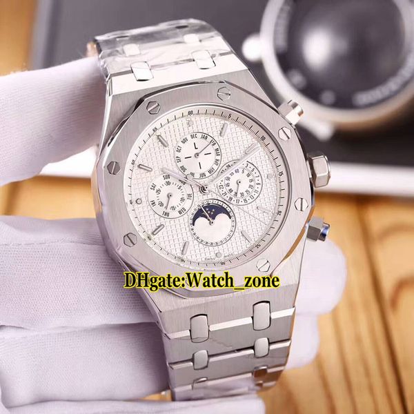 

новый 44 мм королевский вечный календарь 26574st.oo.1220st.01 белый циферблат moon moon phase автоматические мужские часы браслет из нержаве, Slivery;brown