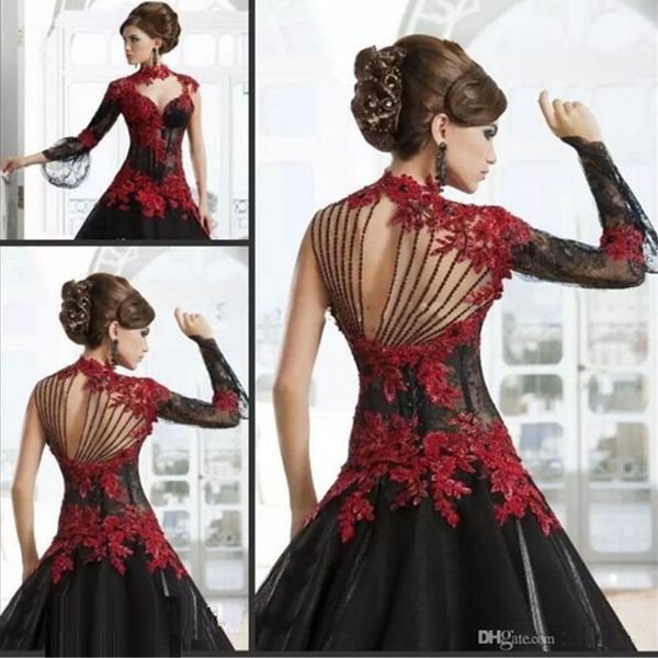 

2019 victorian gothic masquerade wedding dresses black and red dress formal event gown plus size robe de soire vestido de festa longo, White