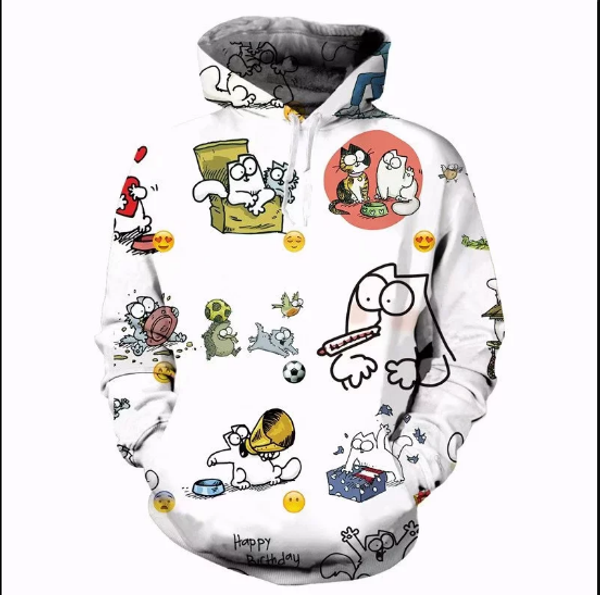 

new fashion casual harajuku hoodies 3d print cartoon cute simon cat hoodies pullovers graphic sweatshirts a58, Black