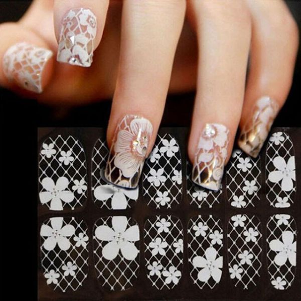 

lace diamond flower stickers nail art tips 100% new and sticker is waterproof normal wash bath not be affected, Black