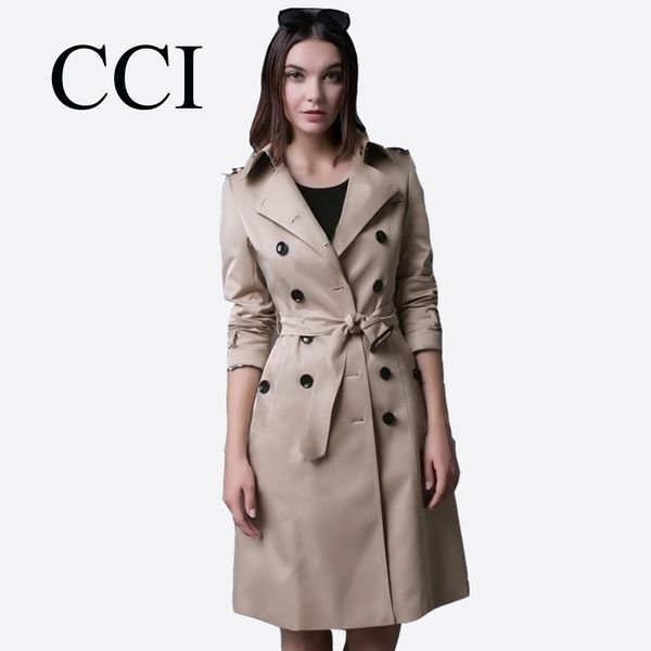 

cci spring turn down collar belt overcoats chaqueta mujer women's trench coats long sleeve fashion overwear clothing cci135-45, Tan;black