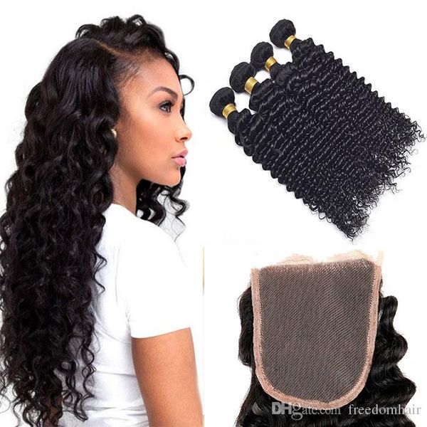 

бразильский волос глубокой волна с закрытием человеческих волос пучков с закрытием 3 связкой бразильской глубокой волной волосы девственницы