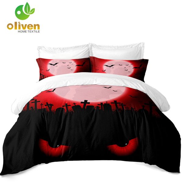 

scarlet night tomb bedding set red eyes cat print duvet cover halloween bedclothes pillowcase comforter cover 3pcs d25