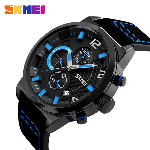 

skmei fashion watch men leather sports watches satch quartz wristwatch water ristance relogio masculino, Slivery;brown
