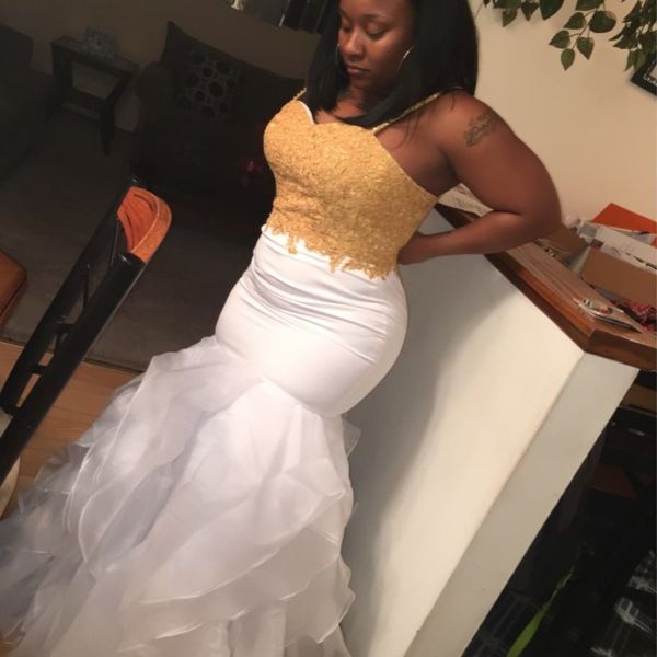 

plus size long prom dresses spaghetti strap gold lace appliqued organza african prom dress 2018 elegant mermaid style party dresses cheap, Black