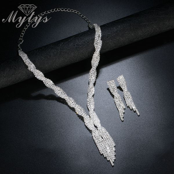 

mytys gorgeous sparkling wedding jewelry sets for bridal earrings and necklace sets trendy silver color jewelry gift cn313