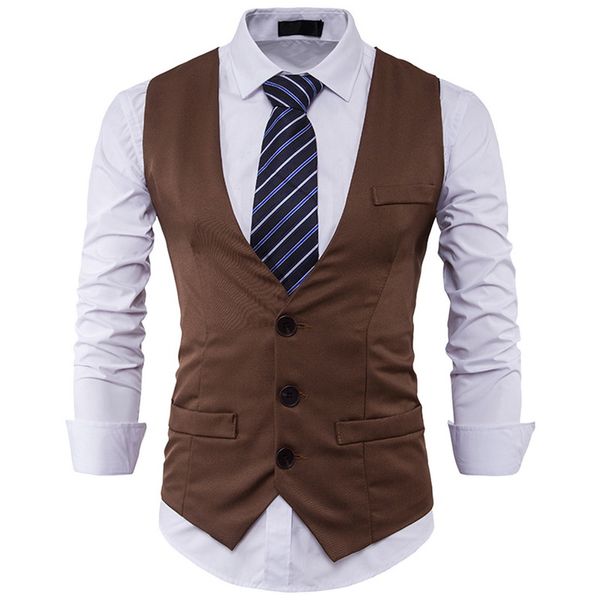 

heflashor new stylish men slim fit business suit vest male leisure v-neck party dress vest black formal clothing, Black;white