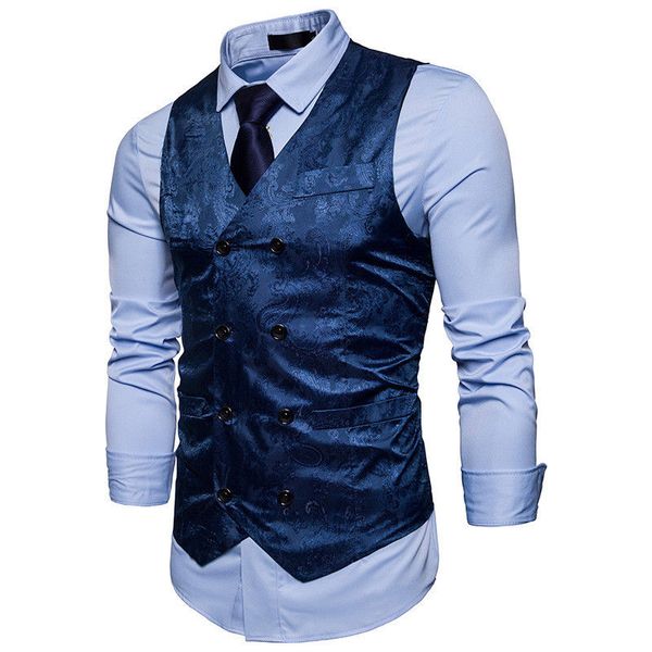

vogue men smart casual business vests male work dobby jacquard suit vest jackets formal waistcoat clothes cotton floral coats, Black;white