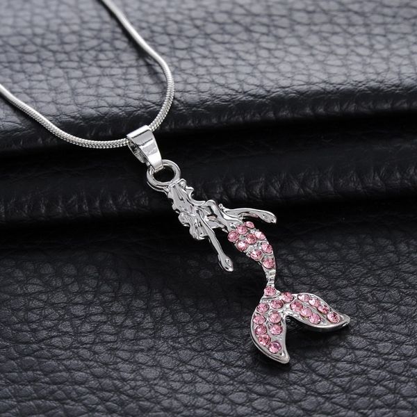 1Pc Fashion Argent Cristal Strass Collier Femmes Pendentif long pull chaîne
