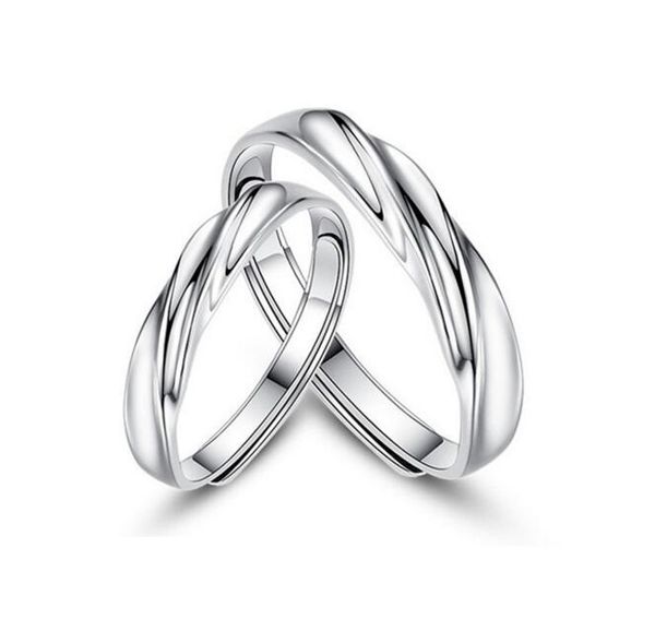 Simples coreano Real 925 Sterling Silver Par Anéis para casais Abertura de onda amantes anel jóias por atacado