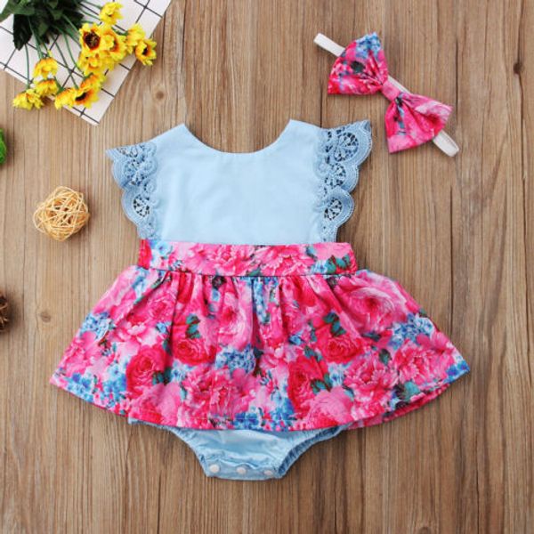 

sisters kids baby girls summer clothes baby girl lace floral bodysuit sunsuit 0-24m sister dress sundress sleeveless dress 1-6t, Blue