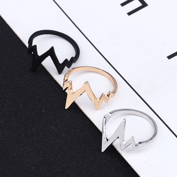 

2018 new fashion jewelry creative simple 3 colors fulmination line ring charm high-quality ecg ring rings for women, Golden;silver