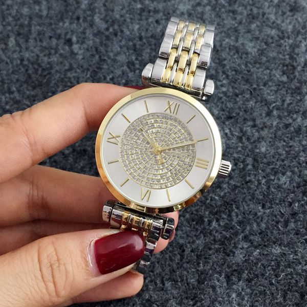 Mode Marke Uhren Frauen Mädchen Kristall Stil Metall Stahl Band Quarz Mit Logo Armbanduhr AR 08