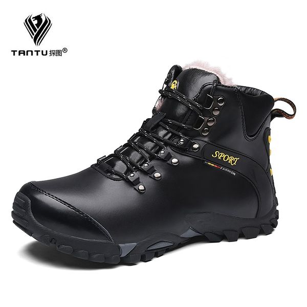 

tantu winter boots with fur 2018 casual men shoes men warm snow boots footwear fashion rubber ankle shoes travel, Black