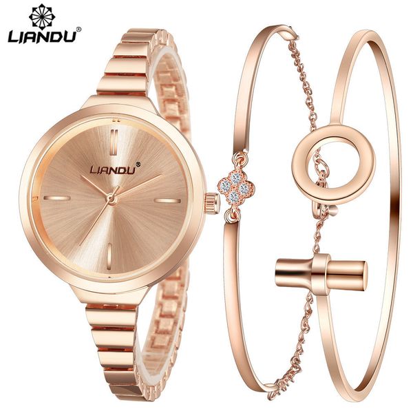 

liandu fashion watch women rosegold diamond bracelet watch luxury jewelry ladies female girl hour casual quartz wristwatches set y18102310, Slivery;brown