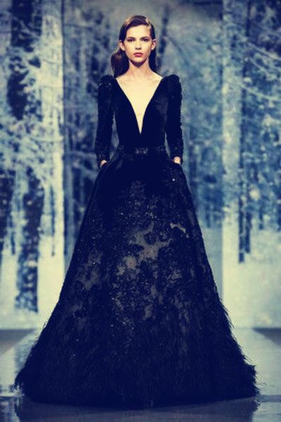 

evening dress yousef aljasmi kim kardashian puff sleeve v-neck feather orstrich long dress almoda gianninaazar zuhlair murad 0009, Black;pink