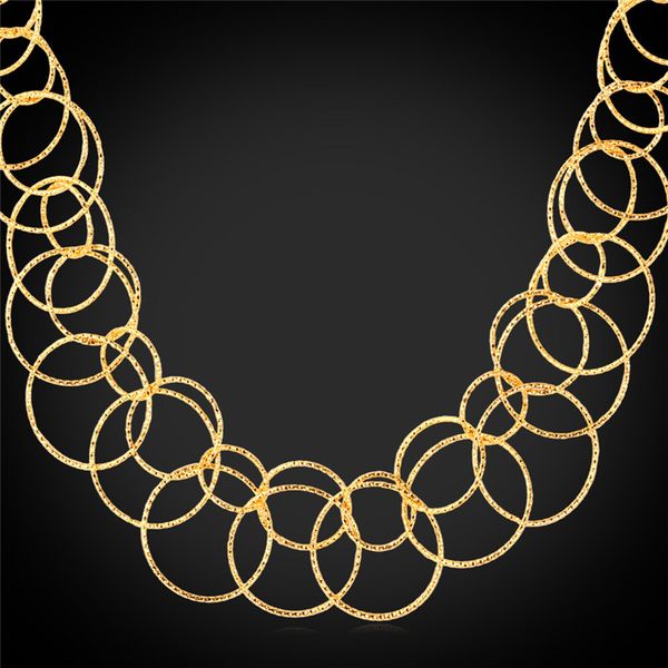 

whole salecollare trendy multi layer necklace choker chain gold/silver color multi circles chain necklace women /men jewelry n701