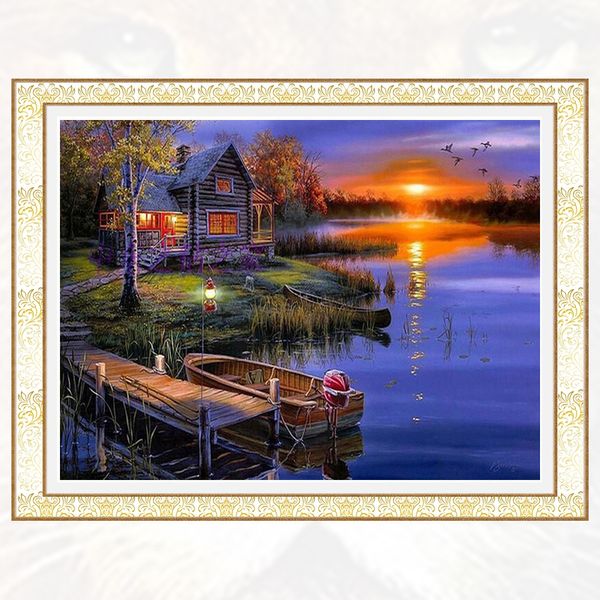 

Lakeside cabin home decor diy Diamond painting полный алмазов вышивка мозаика фотографии стразами пейзаж стены искусства D070