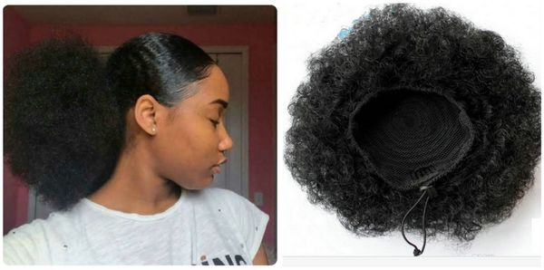 

short afro kinky curly human hair drawstring ponytail for girl brazilian virgin hair clip natural black hair pony tail extension 1b
