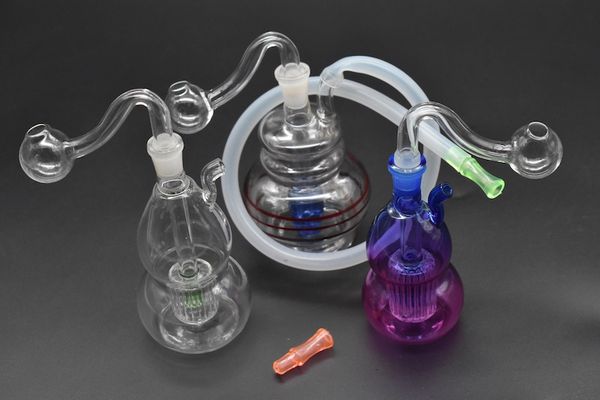 Bong de vidro Tubos de água em linha Perc Recycler bubbler 10mm Joint Hookah Mini Bongs com mangueira e filtro de boca de tigela tubo de queimador de óleo de vidro