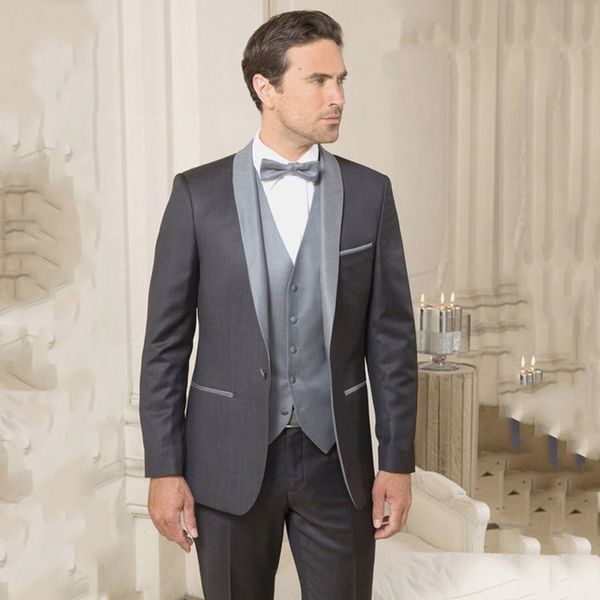 

custom made grey wedding tuxedos men suit for groomsmen slim fit man blazers jacket 3 pieces men suits with pants prom wear, Black;gray