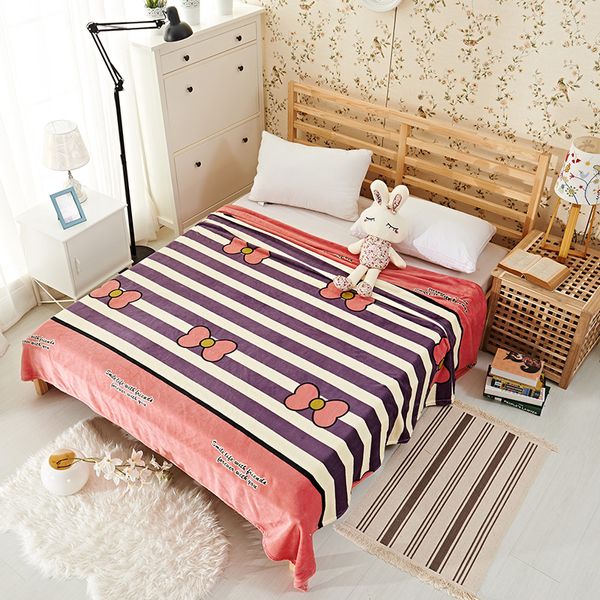 

bowknot flannel blanket blue and white stripes warm sofa comfortable bed sheet warm blanket home textile princess style
