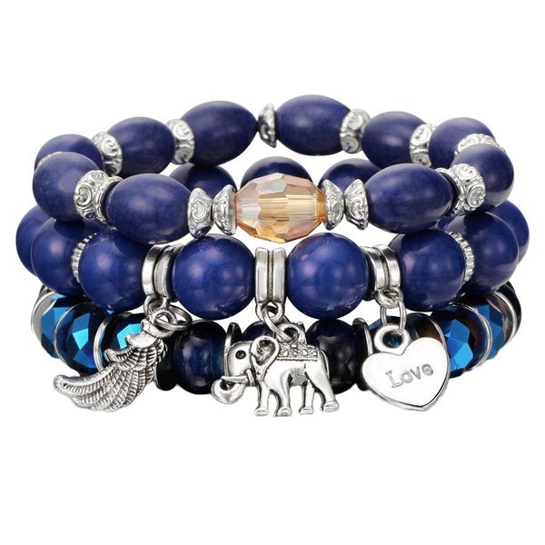 

women fashion multilayer bohemian elephant heart charms beaded bracelet bangle jewelry, Black