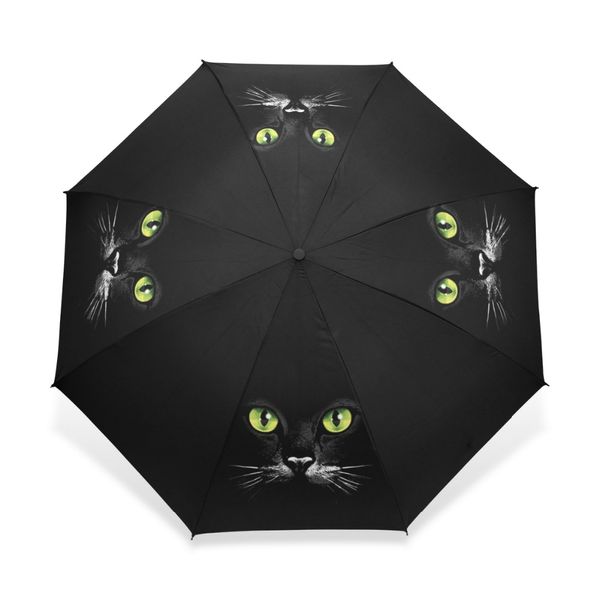 

three folding automatic umbrella women men guarda chuva compact black parasol winfproof ultra-light paraguas cute cat rain gear