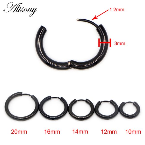 

whole salealisouy 1 pcs rock stainless steel hoop earrings huggie simple style circle hoop earring earrings for women man 3mm silver black, Golden;silver