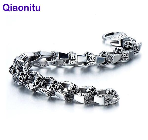

stainless steel men's bracelets punk vintage & hippe's biker chain skull bracelet bangle for women armband masculine jewelry, Black
