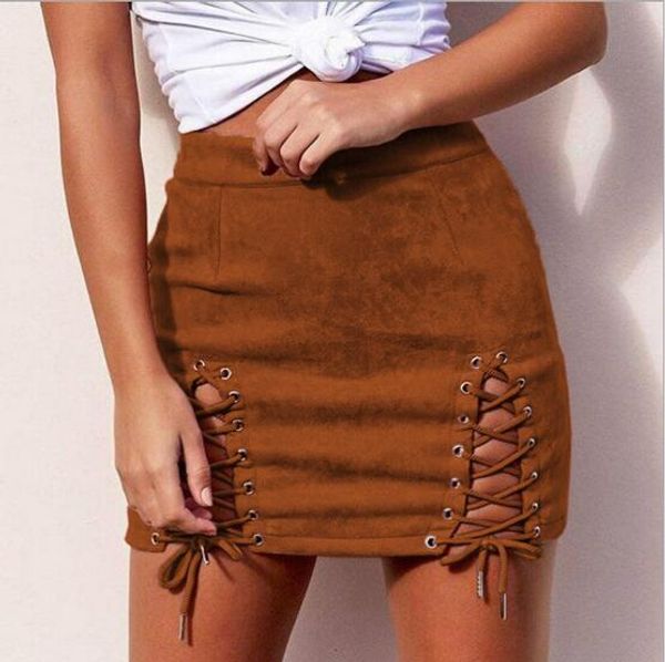 

new suede skirt bandage short dress women fashion skirt, Black