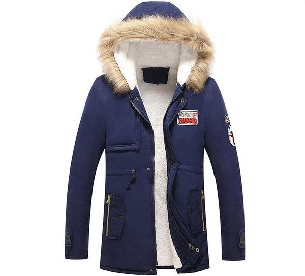 

mens winter hooded warm coats bedge patch fashion jacket black khaki thick mid length coats ing, Black;brown