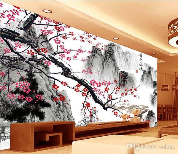 

3d wallpaper custom p branch plum blossom landscape painting background wall living room 3d wall muals wall paper for walls 3 d