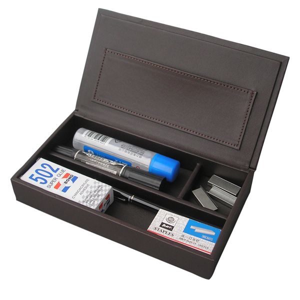 

fashion pencil box stationery organizer holder case pu leather cover for business