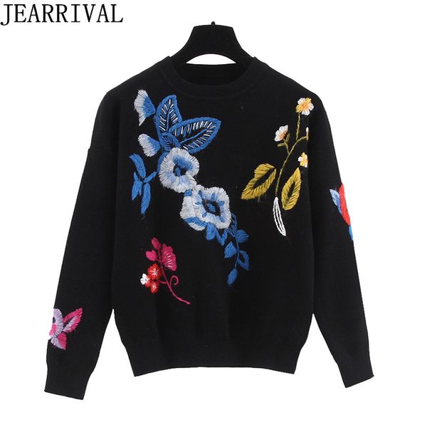 

new design floral embroidery sweater 2018 autumn winter fashion women long sleeve o-neck oversized pullovers knitted jumpers, White;black