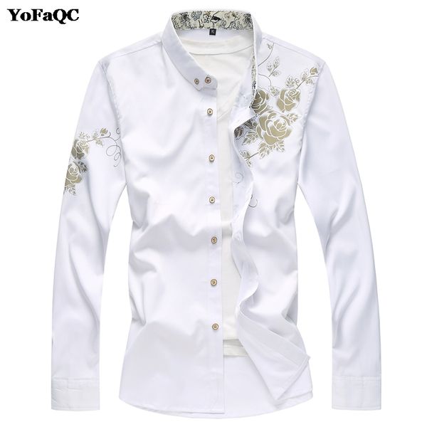 

yofaqc autumn winter fashion good quality men shirt long sleeve camisa masculina chinese style men's printing "flower" shirt, White;black