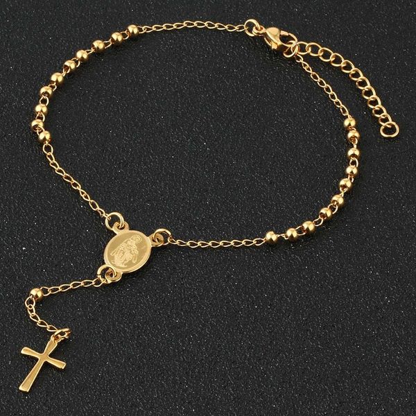 

charming gold bracelets for sweet women wedding engagement jewelry stainless steel chain & link pulsera prayer cross gifts sl024, Black
