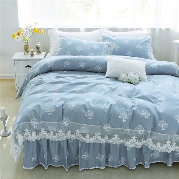 100 Cotton Lace Edge Girls Bedding Set Floral Print King Queen