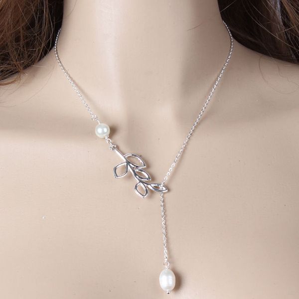 

pearl leaf pendant necklaces for women silver plated lady party dress charms infinity chain pearl choker