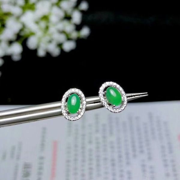 

shilovem 925 silver natural green chalcedony stud earrings classic wholesale fine women gift party new plant party e040603agys, Golden;silver