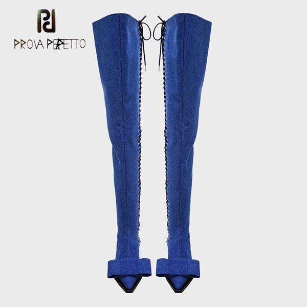 

prova perfetto euramerican runway style over the knee boots butterfly knot pointed toe strange heel thigh high boots cross tied, Black