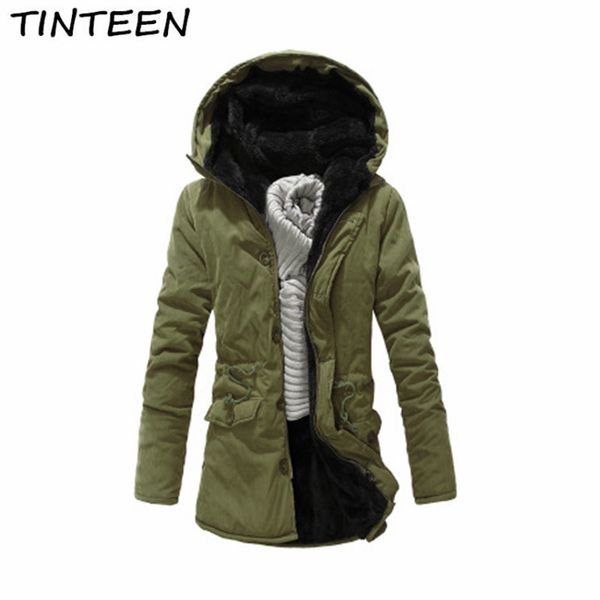 

tinteen 2018 men's cotton long-sleeved fashion slim cotton jacket plus velvet bladder inner pocket hooded coat hxh119, Black