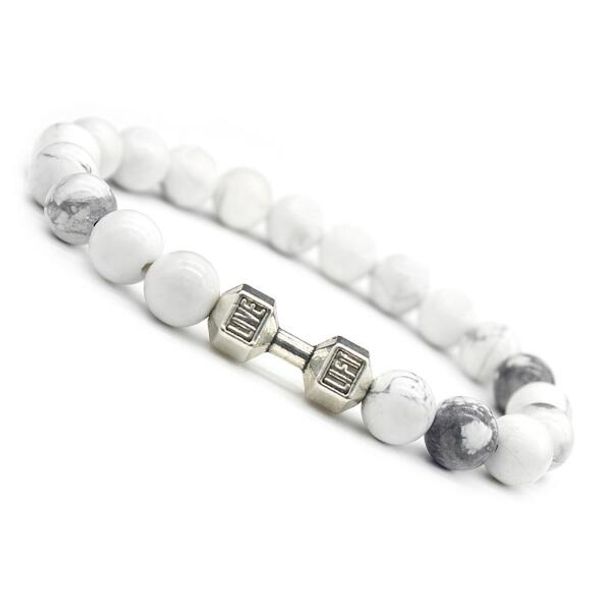

fashion silver gold plated dumbbell bracelet natural stone white turquoise bracelet for women, Golden;silver
