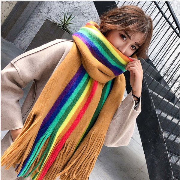 

new woman fashion cashmere colorful rainbow scarf decoration soft and comfortable scarfves gift headscarf shawl