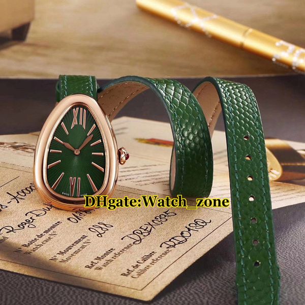 

new 27mm serpenti 102726 green dial swiss quartz women's watch rose gold case green leather strap fashion lady watches, Slivery;brown