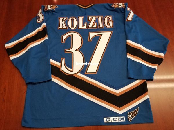 

custom #37 kolzig washington capitals vintage ccm hockey jersey blue mens retro jerseys, Black;red